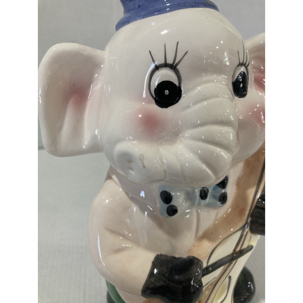 Vintage Ceramic Elephant Cellist Bank 1950's Carnival Prize Whimsical and Rare - Picture 7 of 12
